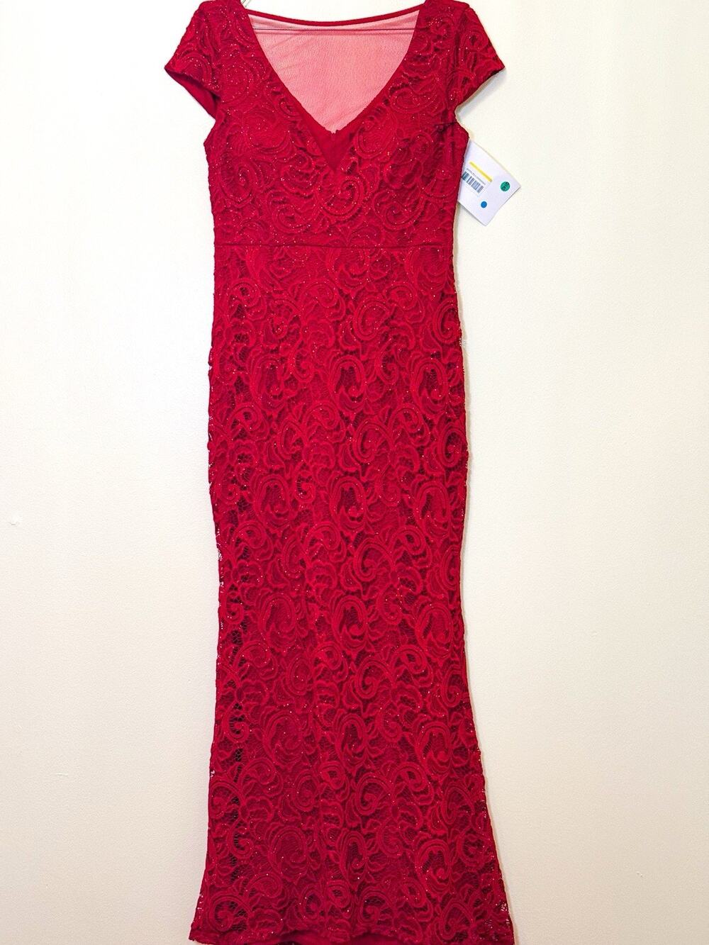 $228 Medium US 6  Marina Stretch Red Women Push up A Line Lace Gown Dress